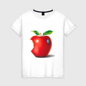 Женская футболка хлопок с принтом откусанное яблоко в Белгороде, 100% хлопок | прямой крой, круглый вырез горловины, длина до линии бедер, слегка спущенное плечо | apple | вкусное | девушкам | фрукты | фрукты и ягоды | яблоко