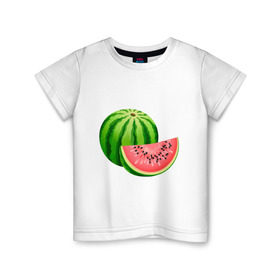 Детская футболка хлопок с принтом Арбуз и долька в Белгороде, 100% хлопок | круглый вырез горловины, полуприлегающий силуэт, длина до линии бедер | арбуз | вкусное | девушкам | долька | фрукты | фрукты и ягоды