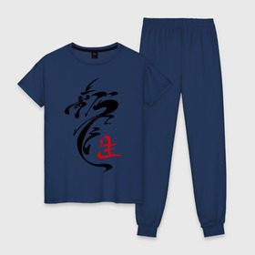 Женская пижама хлопок с принтом иероглиф дракон в Белгороде, 100% хлопок | брюки и футболка прямого кроя, без карманов, на брюках мягкая резинка на поясе и по низу штанин | азия | картинки | китайский