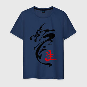 Мужская футболка хлопок с принтом иероглиф дракон в Белгороде, 100% хлопок | прямой крой, круглый вырез горловины, длина до линии бедер, слегка спущенное плечо. | Тематика изображения на принте: азия | картинки | китайский