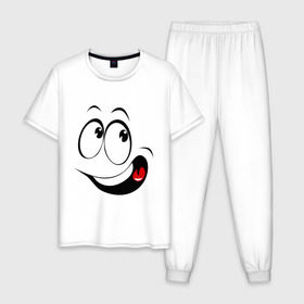 Мужская пижама хлопок с принтом Смайл_01 в Белгороде, 100% хлопок | брюки и футболка прямого кроя, без карманов, на брюках мягкая резинка на поясе и по низу штанин
 | smile | позитив | рожица | смайл | смайлик