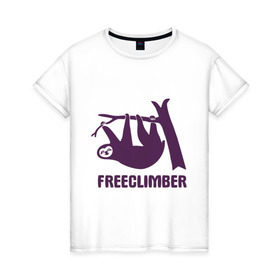 Женская футболка хлопок с принтом Freeclimber в Белгороде, 100% хлопок | прямой крой, круглый вырез горловины, длина до линии бедер, слегка спущенное плечо | climb | freeclimber | альпинизм | альпинисты | горы | скалолазанье | скалолазы | спорт