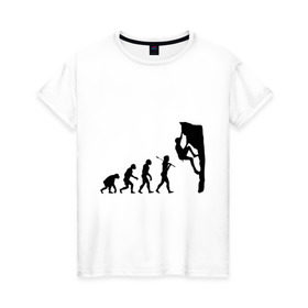Женская футболка хлопок с принтом Эволюция альпиниста в Белгороде, 100% хлопок | прямой крой, круглый вырез горловины, длина до линии бедер, слегка спущенное плечо | climb | climber | альпинизм | альпинист | альпинисты | горы | путь | скалолазанье | скалолазы | спорт | эволюция