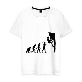 Мужская футболка хлопок с принтом Эволюция альпиниста в Белгороде, 100% хлопок | прямой крой, круглый вырез горловины, длина до линии бедер, слегка спущенное плечо. | climb | climber | альпинизм | альпинист | альпинисты | горы | путь | скалолазанье | скалолазы | спорт | эволюция