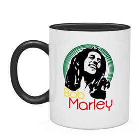 Кружка двухцветная с принтом Saint Bob Marley в Белгороде, керамика | объем — 330 мл, диаметр — 80 мм. Цветная ручка и кайма сверху, в некоторых цветах — вся внутренняя часть | bob marley | saint bob marley | боб марли | музыка | регги