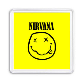 Магнит 55*55 с принтом Nirvana logo в Белгороде, Пластик | Размер: 65*65 мм; Размер печати: 55*55 мм | cobain | nirvana | rock | smells like teen spirit | кобейн | нирвана | рок