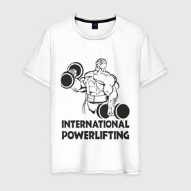 Мужская футболка хлопок с принтом International Powerlifting в Белгороде, 100% хлопок | прямой крой, круглый вырез горловины, длина до линии бедер, слегка спущенное плечо. | 