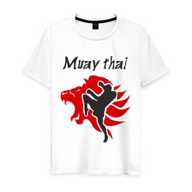 Мужская футболка хлопок с принтом Muay thai в Белгороде, 100% хлопок | прямой крой, круглый вырез горловины, длина до линии бедер, слегка спущенное плечо. | Тематика изображения на принте: муай тай