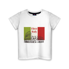 Детская футболка хлопок с принтом Я love Италия в Белгороде, 100% хлопок | круглый вырез горловины, полуприлегающий силуэт, длина до линии бедер | i love italy | италия | колизей | рим | флаг италии | я люблю италию