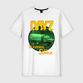 Мужская футболка премиум с принтом DayZ прицел в Белгороде, 92% хлопок, 8% лайкра | приталенный силуэт, круглый вырез ворота, длина до линии бедра, короткий рукав | dayz | scavenge slay survive | игры | компьютерные игры