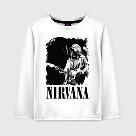 Детский лонгслив хлопок с принтом nirvana kurt cobain в Белгороде, 100% хлопок | круглый вырез горловины, полуприлегающий силуэт, длина до линии бедер | kurt cobain | nirvana | nirvana kurt cobain | кумиры | курт кобейн | легенд | нирвана | певцы | портреты