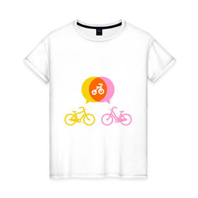 Женская футболка хлопок с принтом Велосипедная семья в Белгороде, 100% хлопок | прямой крой, круглый вырез горловины, длина до линии бедер, слегка спущенное плечо | 