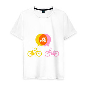 Мужская футболка хлопок с принтом Велосипедная семья в Белгороде, 100% хлопок | прямой крой, круглый вырез горловины, длина до линии бедер, слегка спущенное плечо. | 