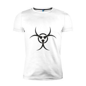 Мужская футболка премиум с принтом Знак вирус в Белгороде, 92% хлопок, 8% лайкра | приталенный силуэт, круглый вырез ворота, длина до линии бедра, короткий рукав | Тематика изображения на принте: вирус | зож | радиация | экология
