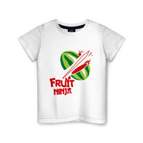 Детская футболка хлопок с принтом Fruit Ninja в Белгороде, 100% хлопок | круглый вырез горловины, полуприлегающий силуэт, длина до линии бедер | Тематика изображения на принте: fruit ninja | арбуз | игры | ниндзя | разное | фрукт
