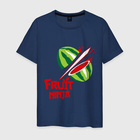 Мужская футболка хлопок с принтом Fruit Ninja в Белгороде, 100% хлопок | прямой крой, круглый вырез горловины, длина до линии бедер, слегка спущенное плечо. | fruit ninja | арбуз | игры | ниндзя | разное | фрукт