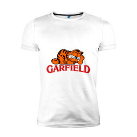 Мужская футболка премиум с принтом Гарфилд (Garfield) в Белгороде, 92% хлопок, 8% лайкра | приталенный силуэт, круглый вырез ворота, длина до линии бедра, короткий рукав | garfild | кот | котяра | мультик | мультфильм