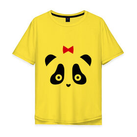 Мужская футболка хлопок Oversize с принтом Панда (женская) в Белгороде, 100% хлопок | свободный крой, круглый ворот, “спинка” длиннее передней части | для влюбленных | для двоих | любовь | медведь | медвежонок | отношения | пара | парные | парочка