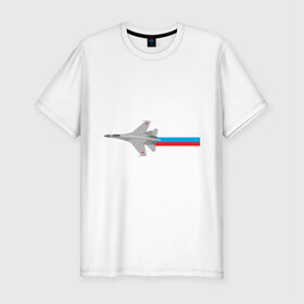 Мужская футболка премиум с принтом Су - 35 в Белгороде, 92% хлопок, 8% лайкра | приталенный силуэт, круглый вырез ворота, длина до линии бедра, короткий рукав | ввс | военно воздушные силы | самолет | силовые структуры | су 35 | су35