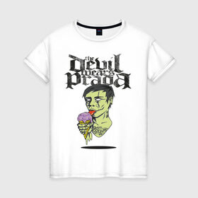 Женская футболка хлопок с принтом the devil wears prada в Белгороде, 100% хлопок | прямой крой, круглый вырез горловины, длина до линии бедер, слегка спущенное плечо | зомби