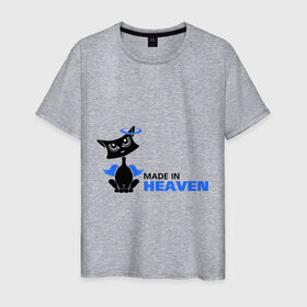 Мужская футболка хлопок с принтом Made in heaven. Кот в Белгороде, 100% хлопок | прямой крой, круглый вырез горловины, длина до линии бедер, слегка спущенное плечо. | made in heaven | кот | кошка | кошки | прикольные картинки | сделана в раю
