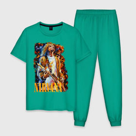 Мужская пижама хлопок с принтом Nirvana Kurt Cobain в Белгороде, 100% хлопок | брюки и футболка прямого кроя, без карманов, на брюках мягкая резинка на поясе и по низу штанин
 | kurt cobain | nirvana | курт кобейн | нирвана