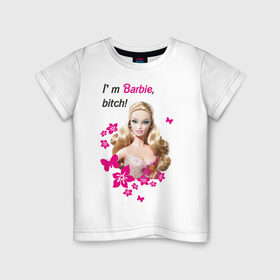 Детская футболка хлопок с принтом I `m Barbie, bitch в Белгороде, 100% хлопок | круглый вырез горловины, полуприлегающий силуэт, длина до линии бедер | 90 | 90 е | barbie | барби | кукла | ностальгия