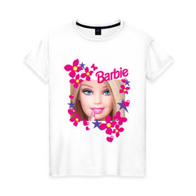 Женская футболка хлопок с принтом Барби красавица в Белгороде, 100% хлопок | прямой крой, круглый вырез горловины, длина до линии бедер, слегка спущенное плечо | 90 | 90 е | barbie | барби | ностальгия