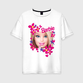 Женская футболка хлопок Oversize с принтом Барби красавица в Белгороде, 100% хлопок | свободный крой, круглый ворот, спущенный рукав, длина до линии бедер
 | 90 | 90 е | barbie | барби | ностальгия