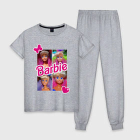 Женская пижама хлопок с принтом Куклы Барби в Белгороде, 100% хлопок | брюки и футболка прямого кроя, без карманов, на брюках мягкая резинка на поясе и по низу штанин | 90 | 90 е | barbie | барби | ностальгия