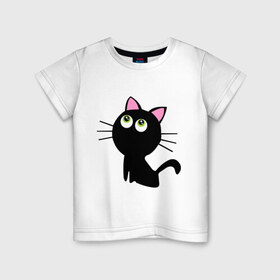 Детская футболка хлопок с принтом Маленький котенок в Белгороде, 100% хлопок | круглый вырез горловины, полуприлегающий силуэт, длина до линии бедер | киса | котенок | котик | кошка | черная кошка | черный кот