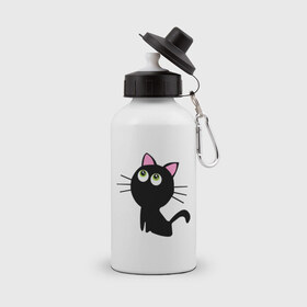 Бутылка спортивная с принтом Маленький котенок в Белгороде, металл | емкость — 500 мл, в комплекте две пластиковые крышки и карабин для крепления | Тематика изображения на принте: киса | котенок | котик | кошка | черная кошка | черный кот