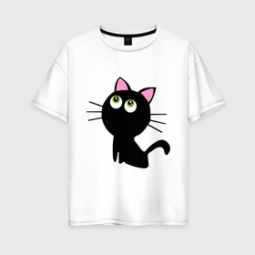 Женская футболка хлопок Oversize с принтом Маленький котенок в Белгороде, 100% хлопок | свободный крой, круглый ворот, спущенный рукав, длина до линии бедер
 | киса | котенок | котик | кошка | черная кошка | черный кот
