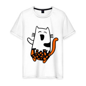 Мужская футболка хлопок с принтом Твори добро в Белгороде, 100% хлопок | прямой крой, круглый вырез горловины, длина до линии бедер, слегка спущенное плечо. | cat | kitty | котенок | котик | котяра | кошак