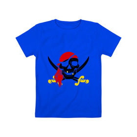 Детская футболка хлопок с принтом Пиратский череп в Белгороде, 100% хлопок | круглый вырез горловины, полуприлегающий силуэт, длина до линии бедер | пираты | череп с ножами