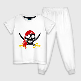 Детская пижама хлопок с принтом Пиратский череп в Белгороде, 100% хлопок |  брюки и футболка прямого кроя, без карманов, на брюках мягкая резинка на поясе и по низу штанин
 | Тематика изображения на принте: пираты | череп с ножами