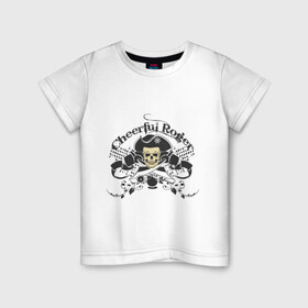 Детская футболка хлопок с принтом Cheerful Roger в Белгороде, 100% хлопок | круглый вырез горловины, полуприлегающий силуэт, длина до линии бедер | Тематика изображения на принте: cheerful roger | веселый роджер | пиратская метка | пиратский череп | череп