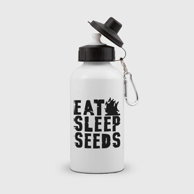 Бутылка спортивная с принтом Eat sleep seeds в Белгороде, металл | емкость — 500 мл, в комплекте две пластиковые крышки и карабин для крепления | админские | для админов | есть | сисадминам | спать