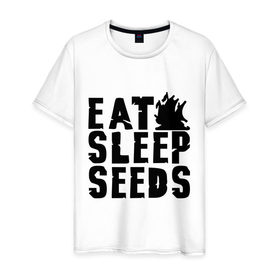 Мужская футболка хлопок с принтом Eat sleep seeds в Белгороде, 100% хлопок | прямой крой, круглый вырез горловины, длина до линии бедер, слегка спущенное плечо. | админские | для админов | есть | сисадминам | спать
