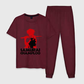 Мужская пижама хлопок с принтом Самурай Champloo в Белгороде, 100% хлопок | брюки и футболка прямого кроя, без карманов, на брюках мягкая резинка на поясе и по низу штанин
 | Тематика изображения на принте: anime | samurai champloo | аниме | анимэ | самурай чамплу