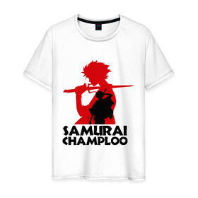 Мужская футболка хлопок с принтом Самурай Champloo в Белгороде, 100% хлопок | прямой крой, круглый вырез горловины, длина до линии бедер, слегка спущенное плечо. | Тематика изображения на принте: anime | samurai champloo | аниме | анимэ | самурай чамплу