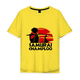 Мужская футболка хлопок Oversize с принтом Самурай Champloo закат в Белгороде, 100% хлопок | свободный крой, круглый ворот, “спинка” длиннее передней части | anime | samurai champloo | аниме | анимэ | самурай чамплу