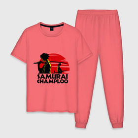 Мужская пижама хлопок с принтом Самурай Champloo закат в Белгороде, 100% хлопок | брюки и футболка прямого кроя, без карманов, на брюках мягкая резинка на поясе и по низу штанин
 | anime | samurai champloo | аниме | анимэ | самурай чамплу