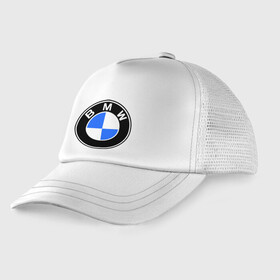 Детская кепка тракер с принтом Logo BMW в Белгороде, Козырек - 100% хлопок. Кепка - 100% полиэстер, Задняя часть - сетка | универсальный размер, пластиковая застёжка | Тематика изображения на принте: автобренды | автомобильные | бмв | лого | машина | тачка