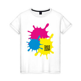 Женская футболка хлопок с принтом blur design в Белгороде, 100% хлопок | прямой крой, круглый вырез горловины, длина до линии бедер, слегка спущенное плечо | qr | кляксы | код | разноцветные | шифр | яркие