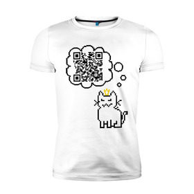 Мужская футболка премиум с принтом Коты правят миром в Белгороде, 92% хлопок, 8% лайкра | приталенный силуэт, круглый вырез ворота, длина до линии бедра, короткий рукав | qr код | в короне | код | кот | котенок | куар | кьюар
