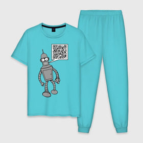 Мужская пижама хлопок с принтом Построю свой мир в Белгороде, 100% хлопок | брюки и футболка прямого кроя, без карманов, на брюках мягкая резинка на поясе и по низу штанин
 | qr код | интернет | мультики | мультфильмы | надпись | технологии | футурама | шифр