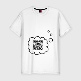 Мужская футболка премиум с принтом Привет, мир! в Белгороде, 92% хлопок, 8% лайкра | приталенный силуэт, круглый вырез ворота, длина до линии бедра, короткий рукав | qr код | интернет | надпись | послание | технологии | шифр
