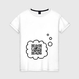 Женская футболка хлопок с принтом Привет, мир! в Белгороде, 100% хлопок | прямой крой, круглый вырез горловины, длина до линии бедер, слегка спущенное плечо | qr код | интернет | надпись | послание | технологии | шифр