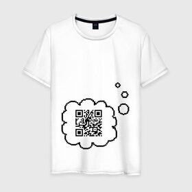 Мужская футболка хлопок с принтом Привет, мир! в Белгороде, 100% хлопок | прямой крой, круглый вырез горловины, длина до линии бедер, слегка спущенное плечо. | qr код | интернет | надпись | послание | технологии | шифр